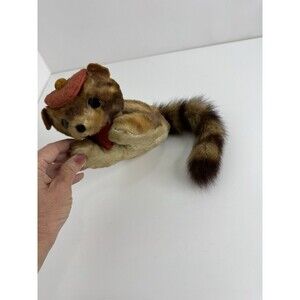 Vtg 1950s - 60s Stuffed Plush Mohair Raccoon Hand Sewn Ringed Tail Tanuki Japan